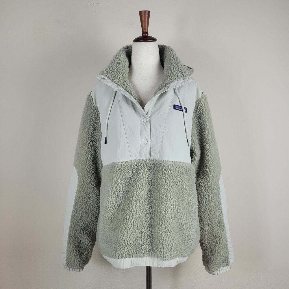 Patagonia Jacket Women Beige Pelican Shelled RetroX Pullover Hooded Fleece 22885